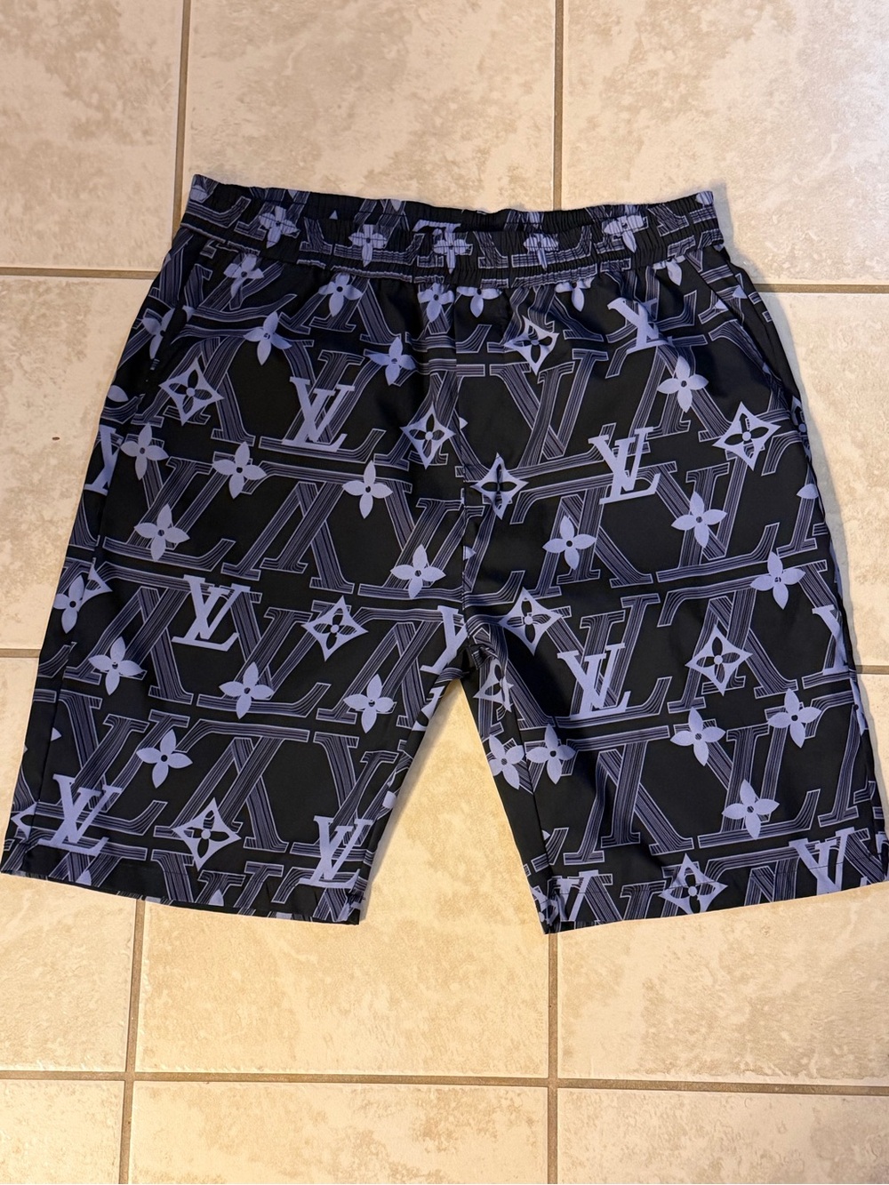 LVStyle Black & Lavender Monogram board shorts